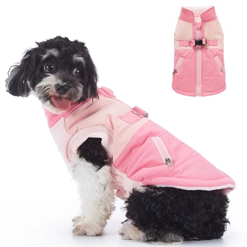 Hunde-Winterjacke mit D-Ring, warme Weste für kaltes Wetter, leicht wasserdicht, winddicht, Baumwollkostüm für Welpen, kleine und mittelgroße Hunde, Größe L (Stil 3: Rosa) von MeiAOBest