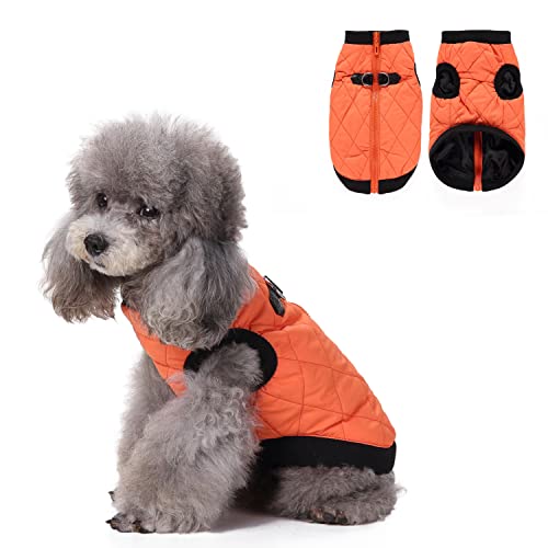Hundebekleidung mit Geschirr, warme Winterjacke mit Reißverschluss, winddichter Hundemantel, Wintermäntel aus Baumwolle für kleine, mittelgroße Hunde, Größe L (Orange) von MeiAOBest