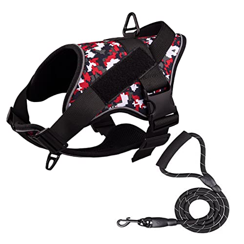 Hundegeschirr, verstellbar, reflektierendes Training, einfache Kontrolle, Haustierweste, Service-Hundegeschirr für kleine, mittelgroße und große Hunde, XL (Rot Camo) von MeiAOBest