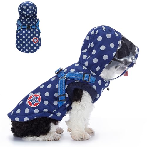 Hundegeschirr-Mantel, warme Baumwolljacke, Weste mit transparenter, wasserdichter Krempe, für kaltes Wetter, leicht wasserdicht, winddicht, Kapuzenjacke für Welpen, kleine, mittelgroße Hunde, Größe von MeiAOBest