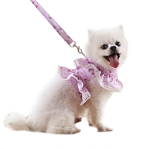 Hundegeschirr-Set mit Leine, weiche Baumwolle, florales Muster, für Katzen, Welpen, Hunde, Teddybichon (lila, S) von MeiAOBest