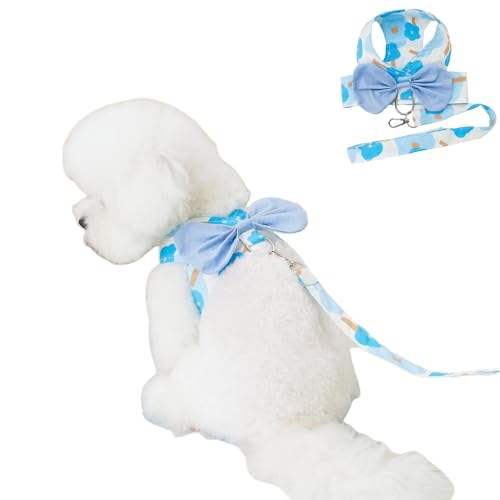 Hundegeschirr für kleine Hunde, Sommer-Blumenmuster, Prinzessinnen-Kleidung mit Schleife, weich, bequem, Tutu-Weste, Haustierbekleidung für Katzen, Welpen, kleine, mittelgroße Hunde, Größe XL, Blau von MeiAOBest