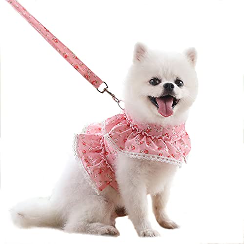 Hundegeschirr mit Leine, weiche Baumwolle, florales Spitzen-Geschirr für Katzen, Welpen, Samll Hunde, Teddy Bichon (Pink, S) von MeiAOBest