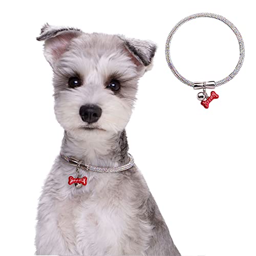 Hundehalsband mit Glocke und niedlicher Erkennung, glänzende Kristall-Strass-Hundehalsband, Designer-Halsband für Katzen, Welpen, kleine, mittelgroße Hunde, Weiß, buntes Halsband (25 cm) von MeiAOBest