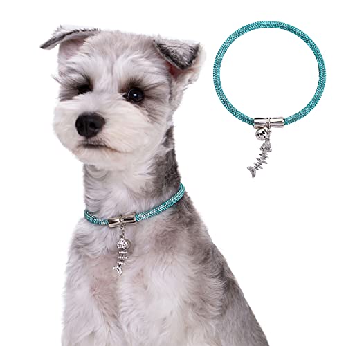 Hundehalsband mit Glocke und niedlicher Erkennung, glänzende Kristall-Strass-Hundehalsband, Designer-Halsband für Katzen, Welpen, kleine, mittelgroße Hunde, blaues Halsband (35 cm) von MeiAOBest