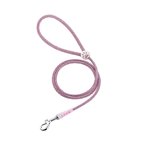 Hundehalsband mit Glocke und niedlicher Erkennung, glänzende Kristall-Strass-Hundehalsband, Designer-Halsband für Katzen, Welpen, kleine, mittelgroße Hunde, rosa Seil (120 cm) von MeiAOBest