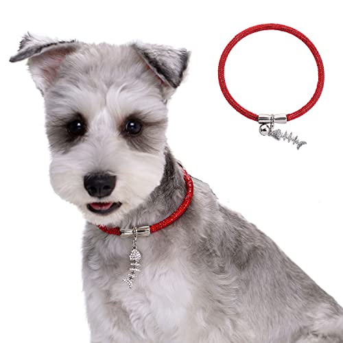 Hundehalsband mit Glocke und niedlicher Erkennung, glänzende Kristall-Strass-Hundehalsband, Designer-Halsband für Katzen, Welpen, kleine, mittelgroße Hunde, rotes Halsband (35 cm) von MeiAOBest