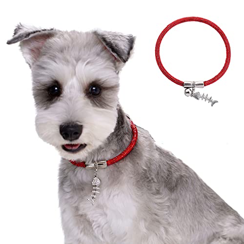 Hundehalsband mit Glocke und niedlicher Erkennung, glänzende Kristall-Strass-Hundehalsband, Designer-Halsband für Katzen, Welpen, kleine, mittelgroße Hunde, rotes Halsband (40 cm) von MeiAOBest