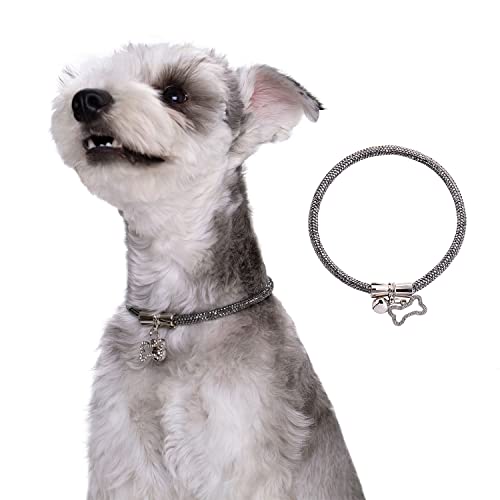 Hundehalsband mit Glocke und niedlicher Erkennung, glänzende Kristall-Strass-Hundehalsband, Designer-Halsband für Katzen, Welpen, kleine, mittelgroße Hunde, schwarzes Halsband (30 cm) von MeiAOBest