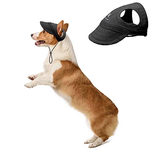 Hundehut mit Ohrlöchern, verstellbare Hunde-Baseballkappe, verstellbare Sommer-Reise-Sportmütze für kleine, mittelgroße Hunde, Größe S (schwarz) von MeiAOBest