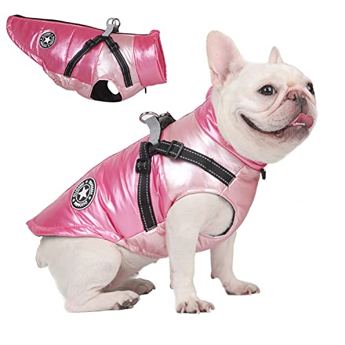 Hundejacke für kaltes Wetter, wasserdicht, warm, glänzend, verstellbar, reflektierend, für kleine, mittelgroße und große Hunde, Rosa (2XL) von MeiAOBest