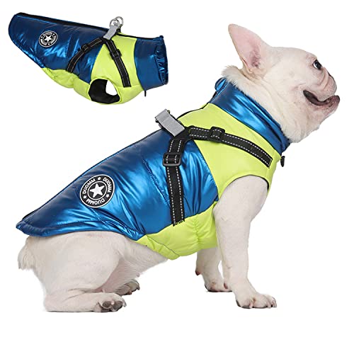 Hundejacke für kaltes Wetter mit Geschirr, wasserdichte warme Hundejacke, verstellbare reflektierende Weste Regenmantel für kleine, mittelgroße und große Hunde_Blau (M) von MeiAOBest