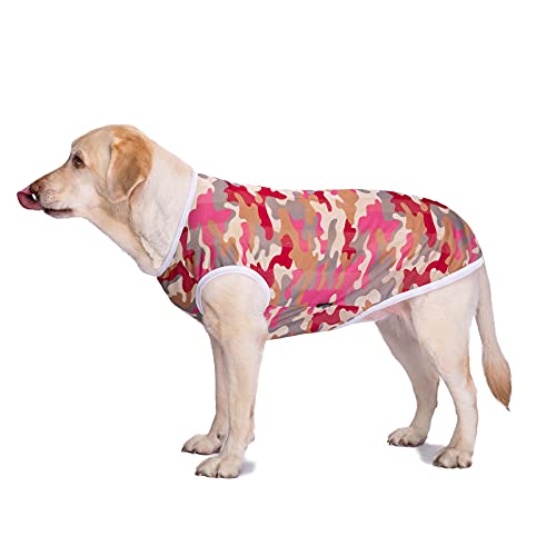 Hundekleidung, Sommer-T-Shirt, Netzstoff, atmungsaktiv, kühl, leicht, Sonnenschutzmittel, Haustier-Weste, Kleidung, Outfit für mittelgroße Hunde und große Hunde (28#: Rückenlänge 48,8 cm, Rot Camouflage) von MeiAOBest