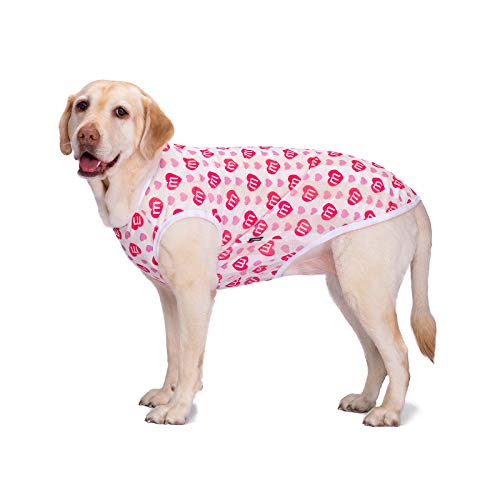 Hundekleidung, Sommer-T-Shirt, Netzstoff, atmungsaktiv, kühl, leicht, Sonnenschutzmittel, Haustier-Weste, Kleidung, Outfit für mittelgroße Hunde und große Hunde (38#: Rückenlänge 75,9 cm, Pink Love) von MeiAOBest