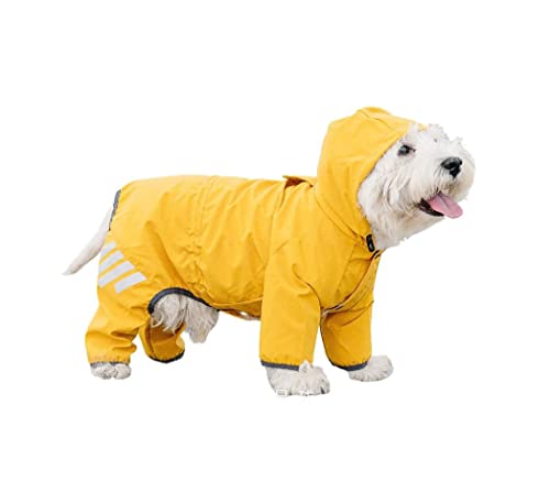 Hundemantel, wasserdicht, leicht, Regenbekleidung, Hunde-Regenponcho mit reflektierendem Streifen und Traktionsseilloch für Welpen, kleine, mittelgroße Hunde, Gelb von MeiAOBest