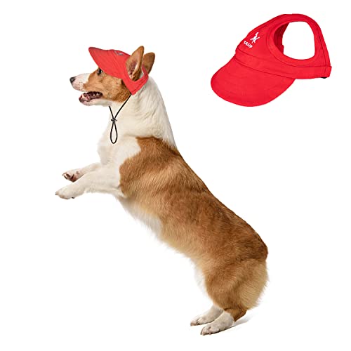 Hundemütze mit Ohrlöchern, verstellbare Hunde-Baseballkappe, verstellbare Sommer-Reise-Sportmütze für kleine, mittelgroße Hunde, Größe XL (rot) von MeiAOBest