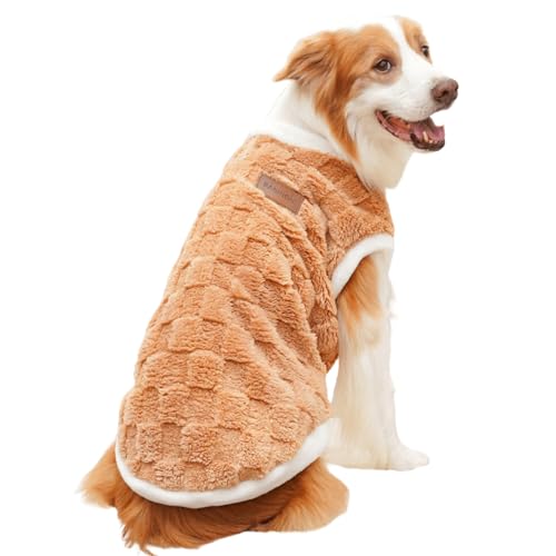 Hundepullover mit D-Ring, klassischer karierter Hunde-Winterpullover, Sweatshirts, kaltes Wetter, warme Weste, Weihnachts-Outfits für kleine, mittelgroße und große Hunde, Größe L, Braun von MeiAOBest