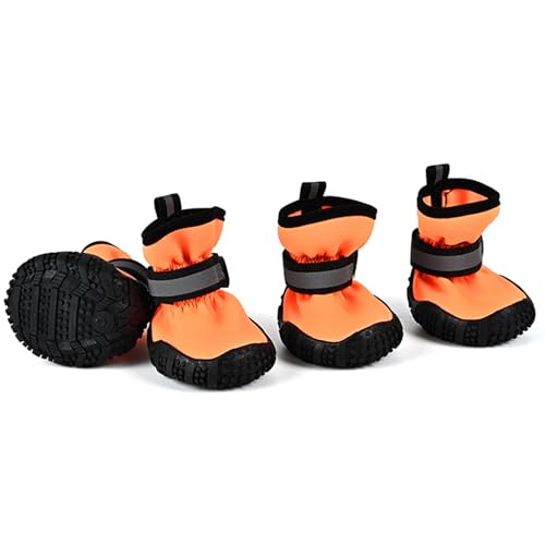 Hundestiefel, reflektierend, rutschfest, verschleißfeste TPR-Sohle, Haustierpfotenschutz, leicht wasserdicht, Wanderschuhe für Welpen, kleine, mittelgroße und große Hunde, Orange (2# L x B: 4,2 x 3,7 Hundestiefel, reflektierend, rutschfest, verschleißfeste TPR-Sohle, Haustierpfotenschutz, leicht wasserdicht, Wanderschuhe für Welpen, kleine, mittelgroße und große Hunde, Orange (2# L x B: 4,2 x 3,7 von MeiAOBest