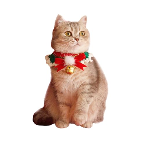 Katzen-Weihnachtshalsband mit Glöckchen, Kätzchen, Welpen, verstellbar, Fliege, Halsband Kostüm für Weihnachten, Neujahr, L von MeiAOBest