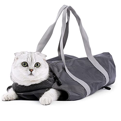 Katzenpflege-Tasche, Haustier-Tragetasche für Katzen, Anti-Biss und Anti-Kratzer Katzenpflege, Haustier-Reisetasche, ideal für die Versorgung von Augentropfen, Ohrenreiniger, Clipping Nägel _L (grau) von MeiAOBest