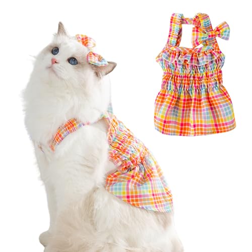 Kleid für kleine Hunde mit Schleife, kariert, Rock mit Schleife, Sommer-Haustier-Tutu-Party-Outfits, Kleidung für Katzen, Welpen, kleine Hunde, Größe XXL von MeiAOBest