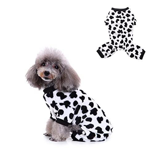 Kleiner Hunde-Overall, Flanell-Haustier-Einteiler, warmer Welpen-Schlafanzug, kaltes Wetter, Pullover für kleine/mittelgroße Hunde, Schwarz und Weiß von MeiAOBest
