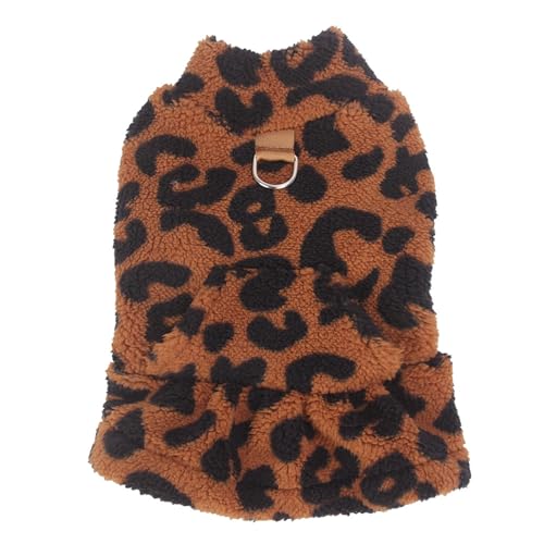 Leopardenkleid für kleine Hunde mit D-Ring, Fleece, für den Winter, warm, für kaltes Wetter, Welpen, Prinzessinnenkleid für Katzen, kleine, mittelgroße Hunde, Größe M, Braun von MeiAOBest