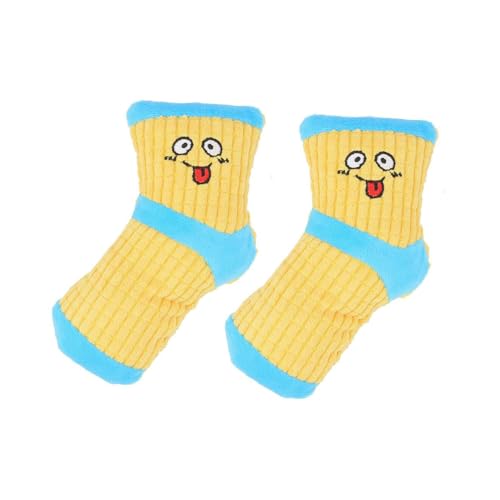 MeiAOBest 2 x Hundesocken, Geräuschspielzeug, niedliches Kauspielzeug für Hunde, Plüsch, Quietschspielzeug, interaktive Zahnreinigungssocken für kleine, mittelgroße Hunde, Gelb von MeiAOBest