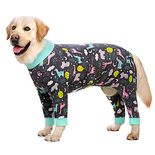 MeiAOBest Großer Hund Pyjama,Hund Vierbeiniger Jumpsuit Recovery Anzug Haustier Anti Lecken Gelenk Ellenbogen Schutz Onesie, Hund Anti-Haar PJS Mantel_Grau Giraffe(34) von MeiAOBest