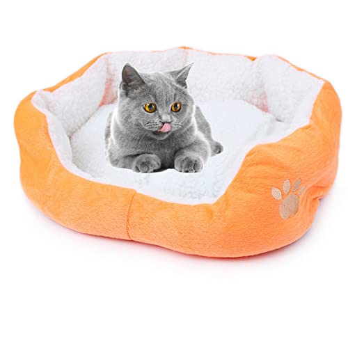 MeiAOBest Haustierbetten für kleine Hunde, warm, weich, rund, Fleece, waschbar, Katzenkissen, Bett für kleine Hunde, Katzen, Hamster, Kaninchen und andere kleine Tiere, Orange von MeiAOBest