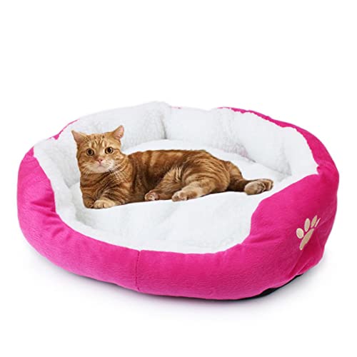 MeiAOBest Haustierbetten für kleine Hunde, warm, weich, rund, Fleece, waschbar, Katzenkissen, Bett für kleine Hunde, Katzen, Hamster, Kaninchen und andere kleine Tiere, Rosenrot von MeiAOBest