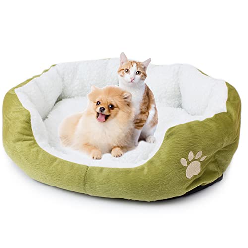 MeiAOBest Haustierbetten für kleine Hunde, warm, weich, rund, Fleece, waschbar, für kleine Hunde, Katzen, Hamster, Kaninchen und andere kleine Tiere, Grün von MeiAOBest