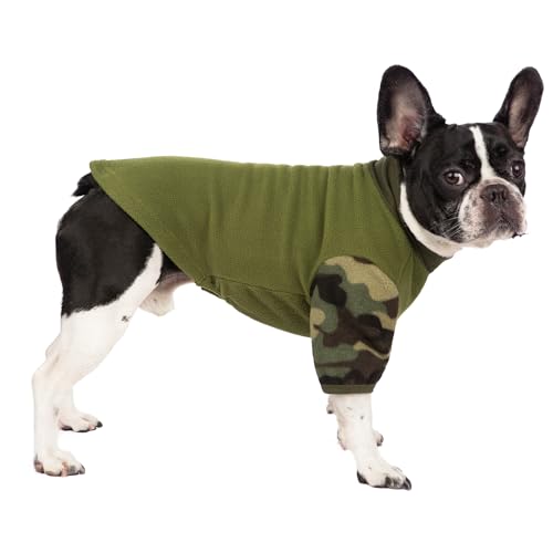 Pullover für kleine Hunde, Fleece, verstellbarer Ausschnitt, Hundepullover, Pyjama, Winterkleidung, Mantel für Katzen, Welpen, kleine und mittelgroße Hunde, Größe S (Armeegrün) von MeiAOBest