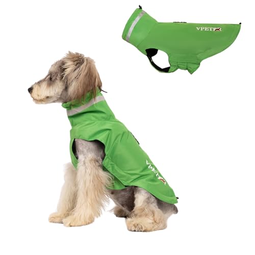 Regenmantel für kleine Hunde, reflektierend, verstellbar, hoher Ausschnitt, wasserdichte Hundeweste mit Traktionsloch, leichter Regenponcho für kleine und mittelgroße Hunde, Größe XL (Grün) von MeiAOBest