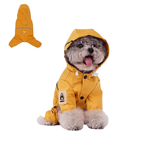 Vierbeiniger Hunde-Regenmantel, mit Kapuze, niedlich bedruckt mit reflektierenden Streifen, wasserdichter Poncho-Kleidung für kleine, mittelgroße Hunde_S (orange) von MeiAOBest