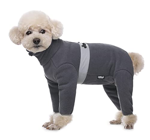 Warme Fleece-Kleidung für Hunde, Winter, langärmelig, vierbeinig, verstellbar, für kleine bis mittelgroße Hunde, Größe L (grau) von MeiAOBest
