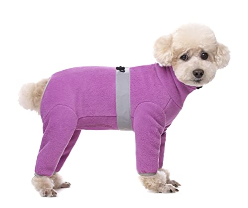 Warme Fleece-Kleidung für Hunde, Winter, langärmelig, vierbeinig, verstellbar, für kleine bis mittelgroße Hunde, Größe XXL (lila) von MeiAOBest
