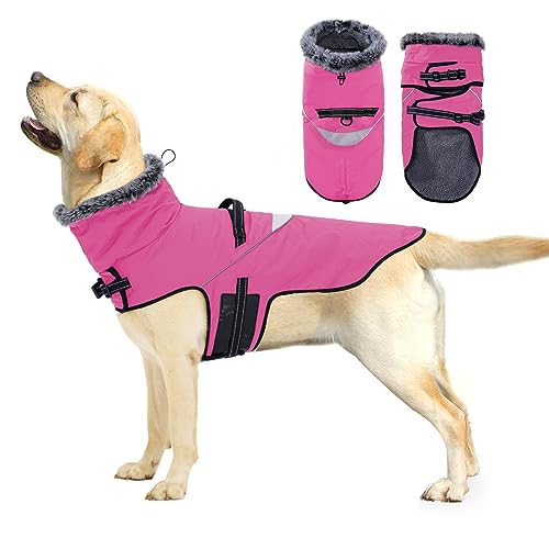 Warme Hundejacke mit D-Ring-reflektierenden Streifen, wasserdicht, winddicht, Haustier-Winterweste mit Hebegriff, Hundebekleidung für mittelgroße und große Hunde, Größe XXL, Hot Pink von MeiAOBest