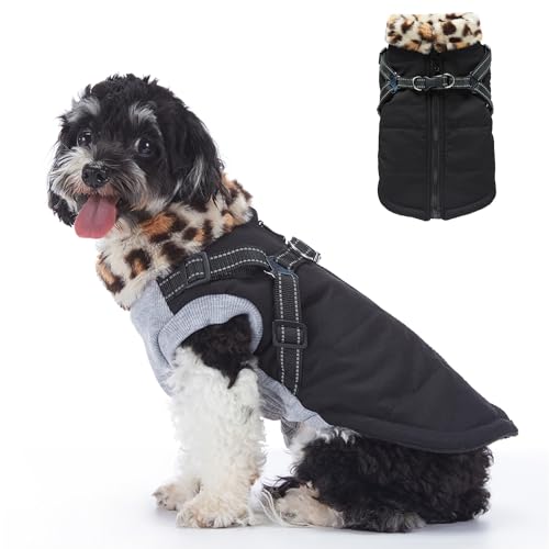 Warme Hundejacken, Hundegeschirr, Mantel, Reißverschluss, 2-in-1-Winterjacke mit reflektierenden Streifen, leicht wasserdicht, winddicht, Haustierweste, Baumwollkostüm für Welpen, kleine, mittelgroße von MeiAOBest