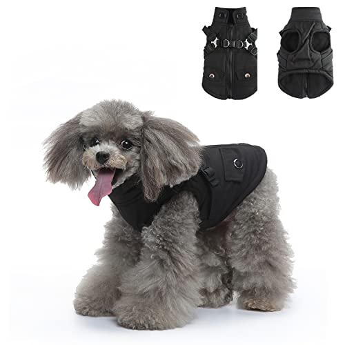 Warme Hundemäntel, Hundegeschirr und Mantel mit Reißverschluss, 2-in-1-Winterjacke, kein Ziehen, Hundegeschirr, Outfit, Mäntel für Welpen, kleine, mittelgroße Hunde, XXL (Schwarz2) von MeiAOBest