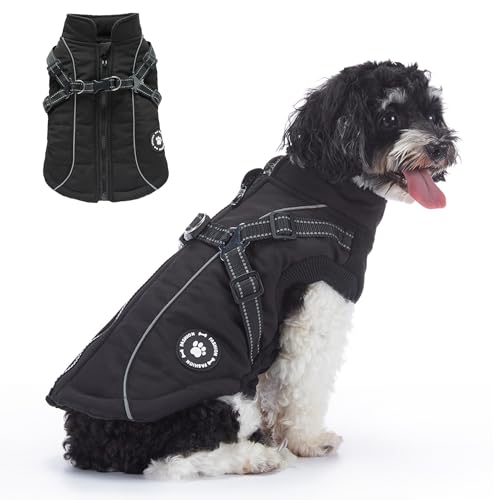 Warme Hundemäntel, Jacken, Hundegeschirr mit Reißverschluss, 2-in-1-Winterjacke mit reflektierenden Streifen, kein Ziehen, Hundeweste, Geschirr, Outfit, Mäntel für Welpen, kleine, mittelgroße Hunde, von MeiAOBest