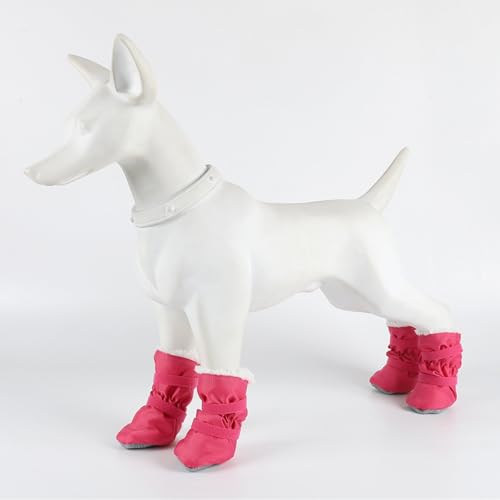 Warme Winterschuhe für Hunde, mit Einlegesohlen, wasserdicht, rutschfest, Baumwolle, Pfotenschutz, weich, langlebig, für Welpen, kleine, mittelgroße Hunde, 4 Stück (Rosarot) von MeiAOBest