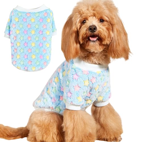 Warmer Winter-Plüsch-Pyjama für kaltes Wetter, schöne Flanellkleidung für Katzen, Welpen, kleine Hunde, Größe L (blauer Stern) von MeiAOBest