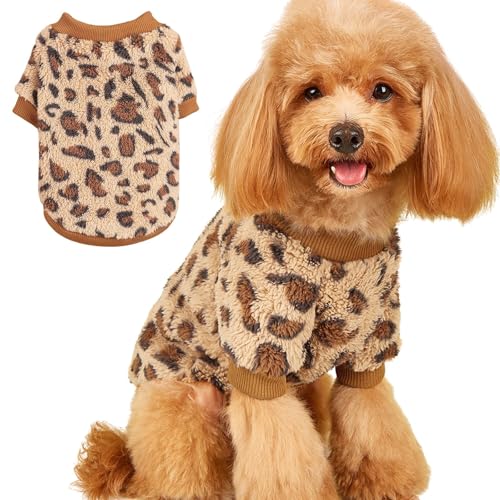 Warmer Winter-Plüsch-Pyjama für kaltes Wetter, schöne Flanellkleidung für Katzen, Welpen, kleine Hunde, Größe M, Kaffee-Leopardenmuster von MeiAOBest