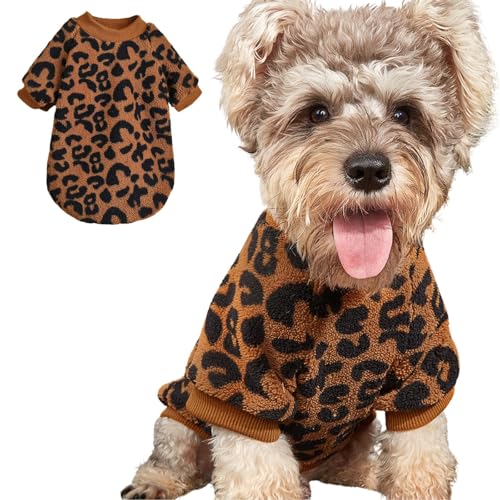 Warmer Winter-Plüschpullover für kaltes Wetter, schöne Flanellkleidung für Katzen, Welpen, kleine Hunde, Größe XXL (brauner Leopardenmuster) von MeiAOBest