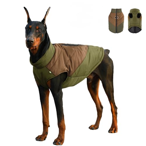 Warmer Wintermantel für Hunde mit D-Ring, leicht wasserdicht, Farbblockierung, Hundekleidung für kleine, mittelgroße und große Hunde, Größe 3XL, Armeegrün und Khaki von MeiAOBest