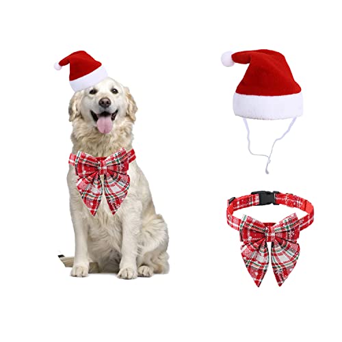 Weihnachts-Haustier-Halsband und Hut-Set, Weihnachts-Hundehalsband-Schnalle für Katzen, kleine, mittelgroße Hunde, Rot, Weiß (S) von MeiAOBest