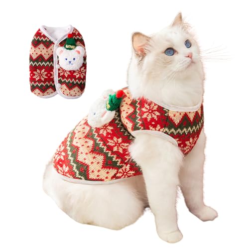 Weihnachtspullover für Haustiere, niedlicher Strickpullover für Katzen und Hunde, mit 3D-Bär-Dekoration, warmes Wetter, für Welpen, kleine Hunde, Größe M von MeiAOBest