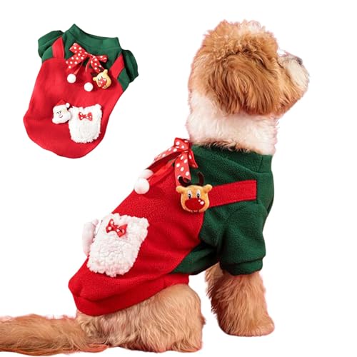 Weihnachtspullover für Hunde, Weihnachtsmann-Pullover, weiches warmes Fleece, für kaltes Wetter, 2-Bein-Mantel, für den Urlaub, für Katzen, Welpen, kleine Hunde, Größe L, Rot von MeiAOBest