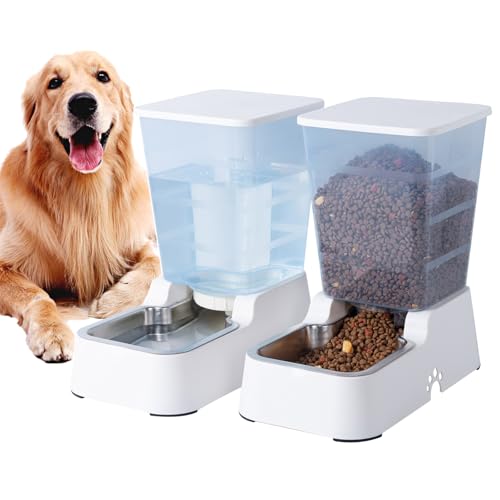 5L Automatischer Hundefutterspender und Hundewasserspender Katzenfutterspender und Katzenwasserspender für mittelgroße Und große Hunde Katzen Und Andere Haustiere Tiere (5L Weiß Set) von Meijeegu